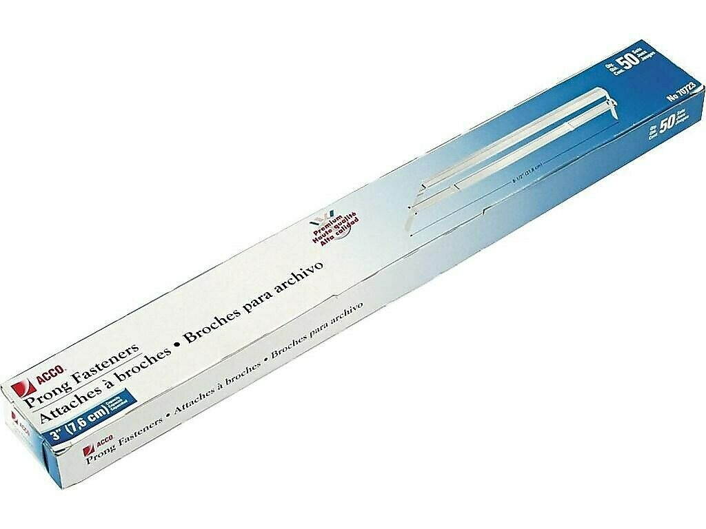 ACCO Two-Piece Paper Fasteners Steel 3" Capacity 8 1/2" Center Silver 50/Box