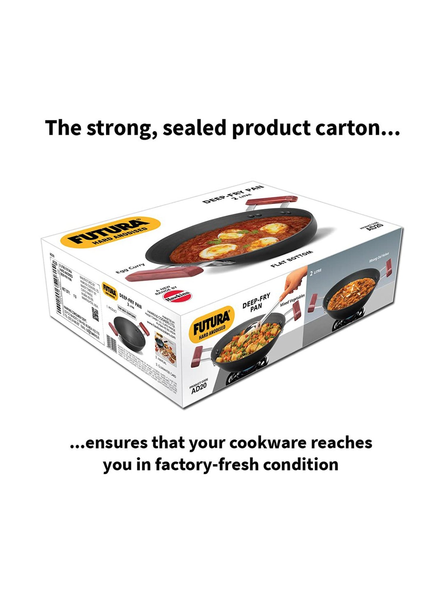 Hawkins Black Hard Anodised Deep Fry Pan Kadhai with Two short handles - 2 Litre