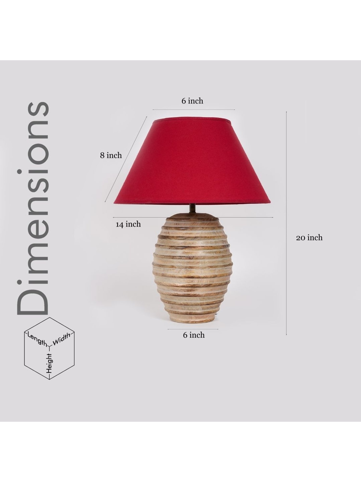 Kapoor Lamp Shades Natural White & Red Wood Paola Carved Cotton Shade Table Lamp