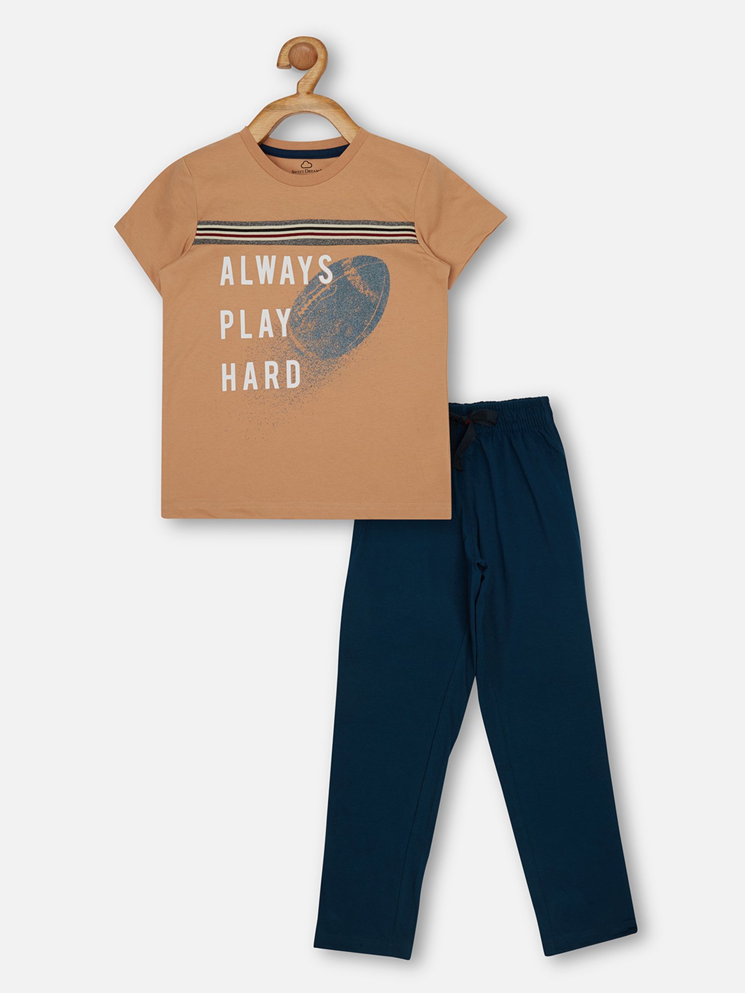 Sweet Dreams Kids Beige & Blue Printed T-Shirt with Pyjamas