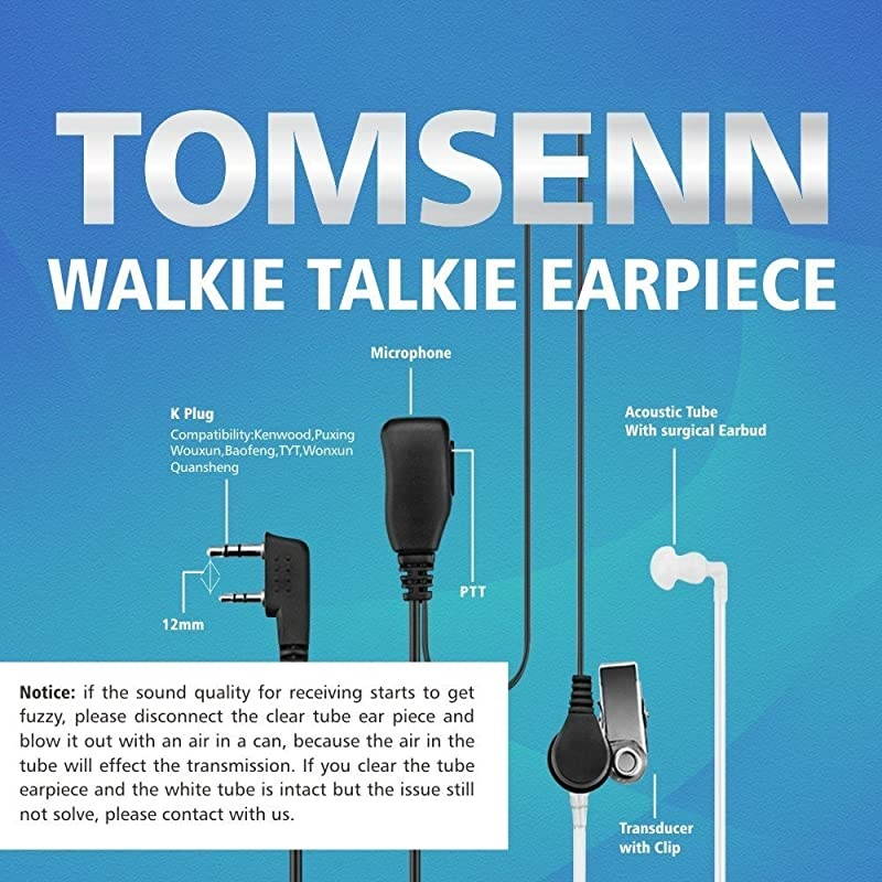 2Pin Covert Acoustic Tube Walkie Talkie Earpiece Two Way Radio Earpiece with a PTT Mic Compatible with Walkie Talkie Headset Brands Kenwood Puxing Wouxun Baofeng Pack of 10