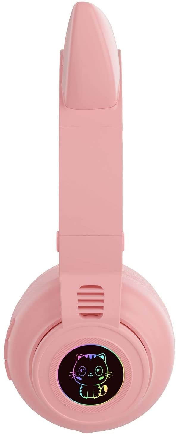 Cat Ear Headphones Bluetooth 5.0 Pink Stereo Gaming Headset with MIC, Foldable Wireless Noise Cancelling Headphone, Fashion Luminous Headset for Kids & Adults (Pink)