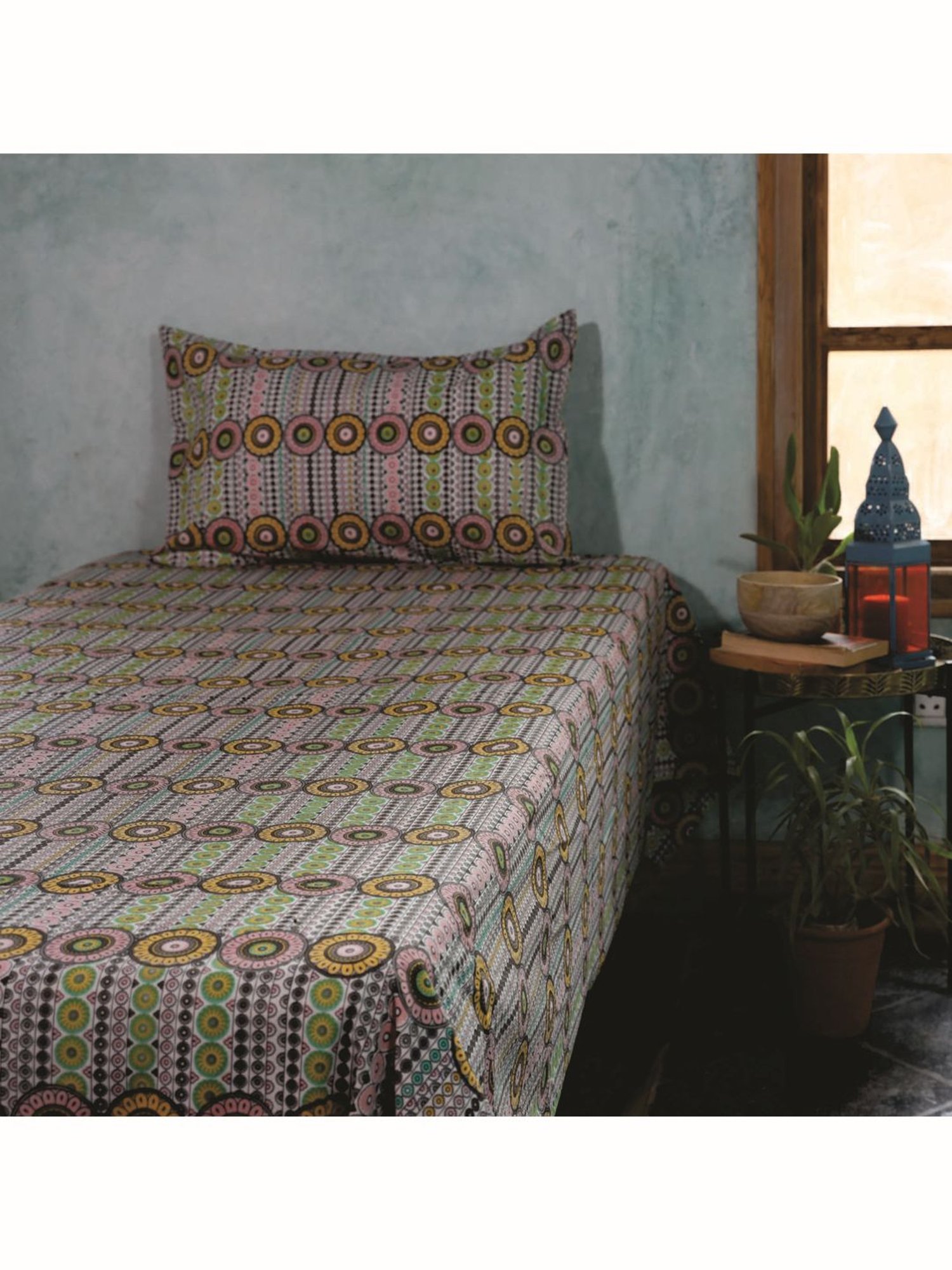 Fanusta Manzhar Multicolor 200 TC Screen Printed Bed Sheet Set