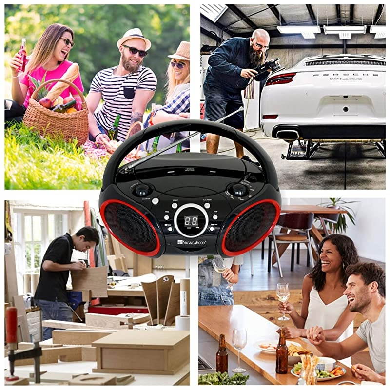 CD Player Boombox CDCDRCDRW Portable wBluetooth USB AMFM Radio Aux LineInput Headset Jack Foldable Carrying Handle and LED Light Phantom Black