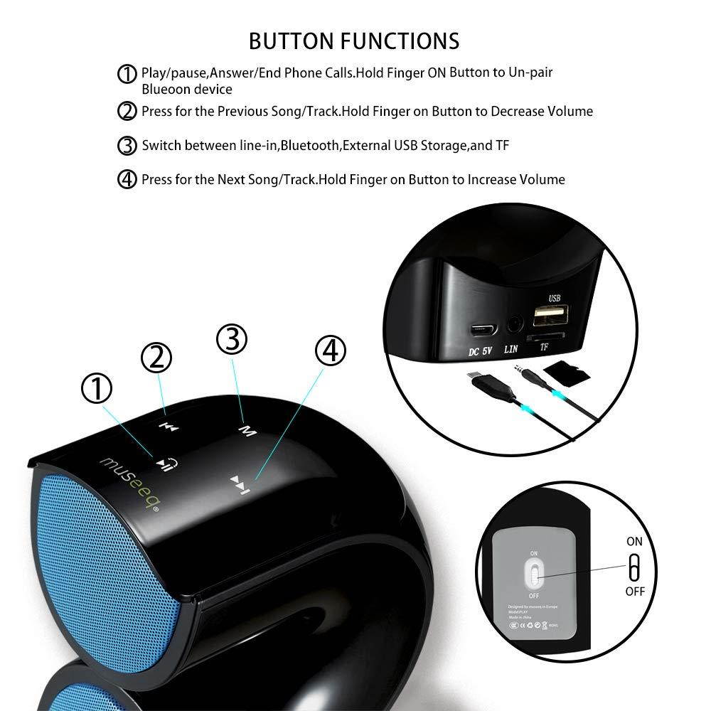 Museeq Wireless Portable Speakers Bluetooth 4.2 with Enhanced Bass High Volume 4400mAh 10W Stereo Sound Built in Mic Outdoor Speaker for Beach, Party Home&Travel (Black)