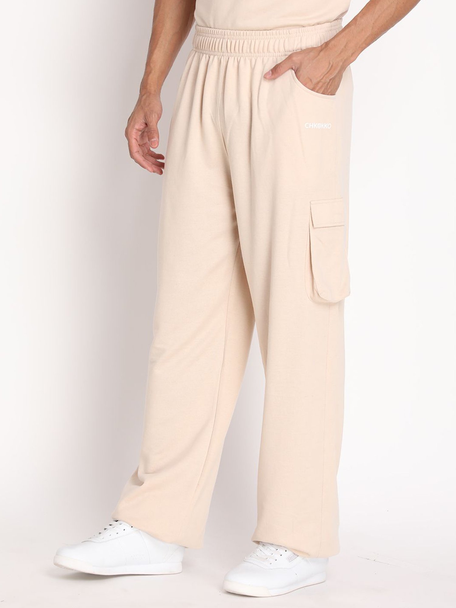 Chkokko Pastel Beige Cotton Relaxed Fit Track Pants