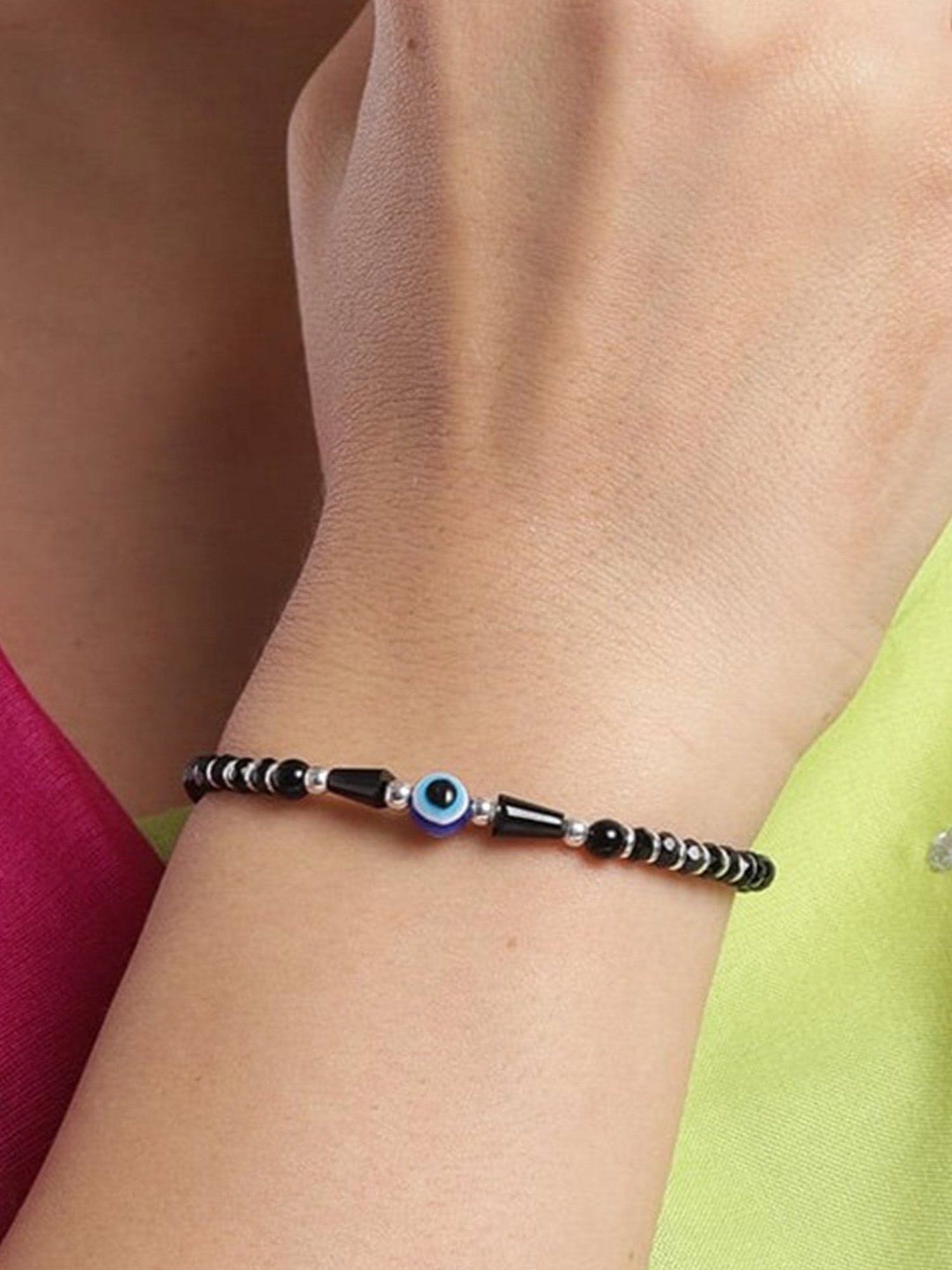 Zavya 92.5 Sterling Silver Evil Eye Bracelet in Rhodium-Plating