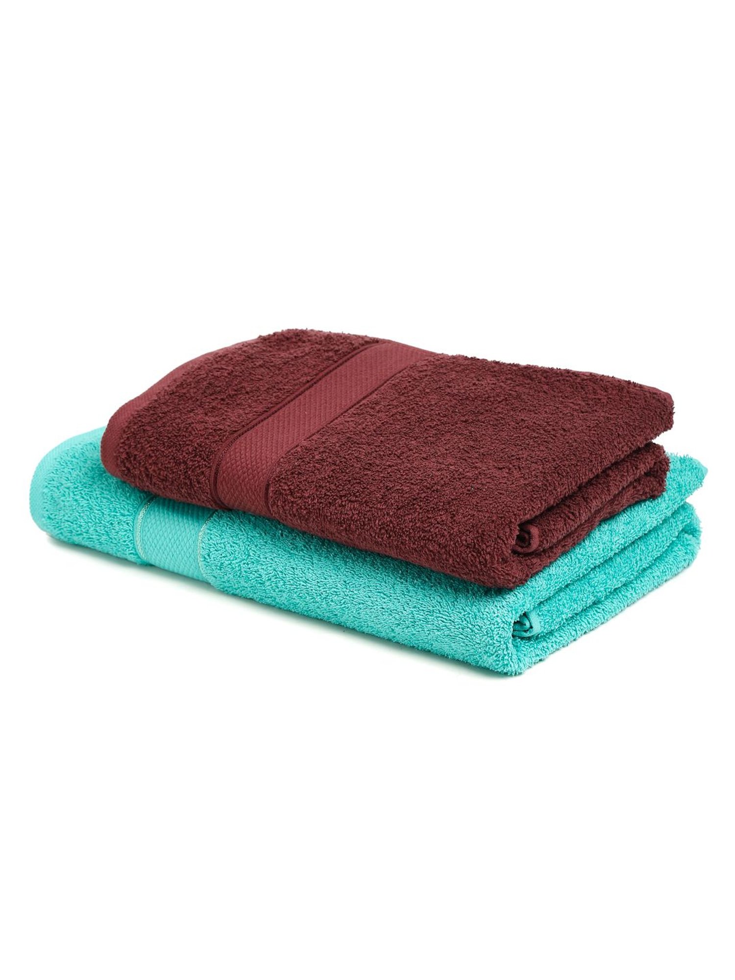 Creeva Sea Green & Wine 525 GSM Cotton Bath Towel Set of 2