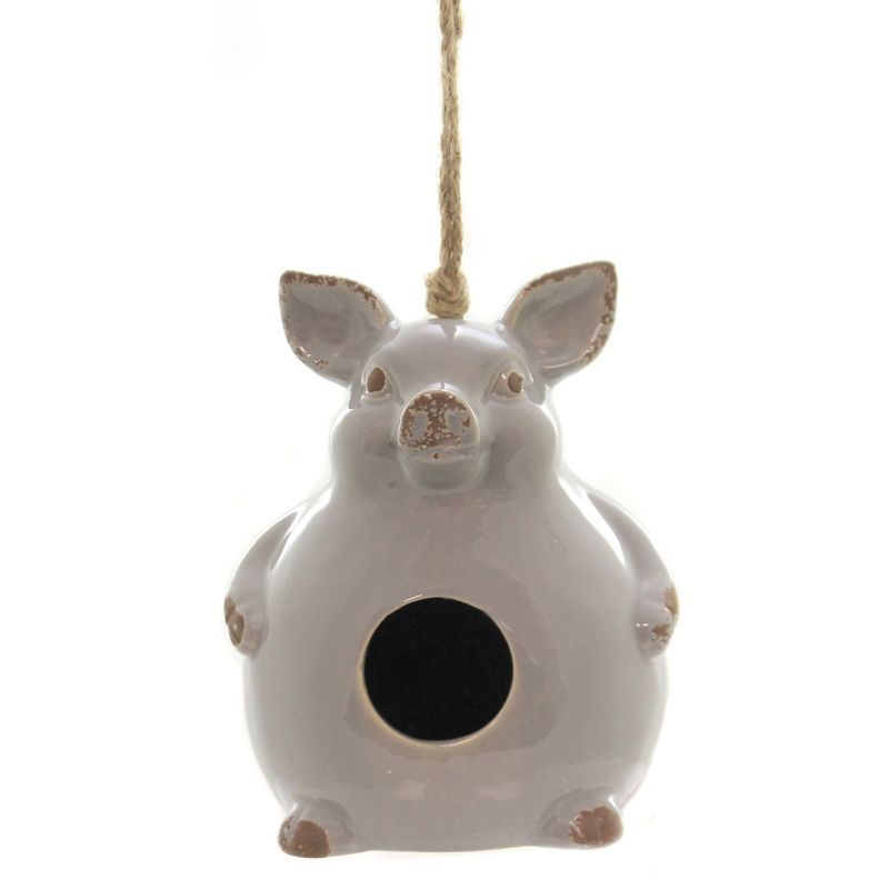 Home & Garden 6.5" Ceramic Pig Birdhouse Summer Spring Manual Woodworkers And Weavers  -  Bird And Insect Houses
