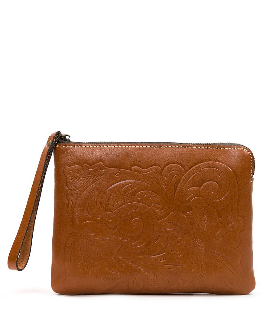 Patricia Nash Rose Tooling Collection Cassini Floral-Embossed Leather Wristlet Clutch