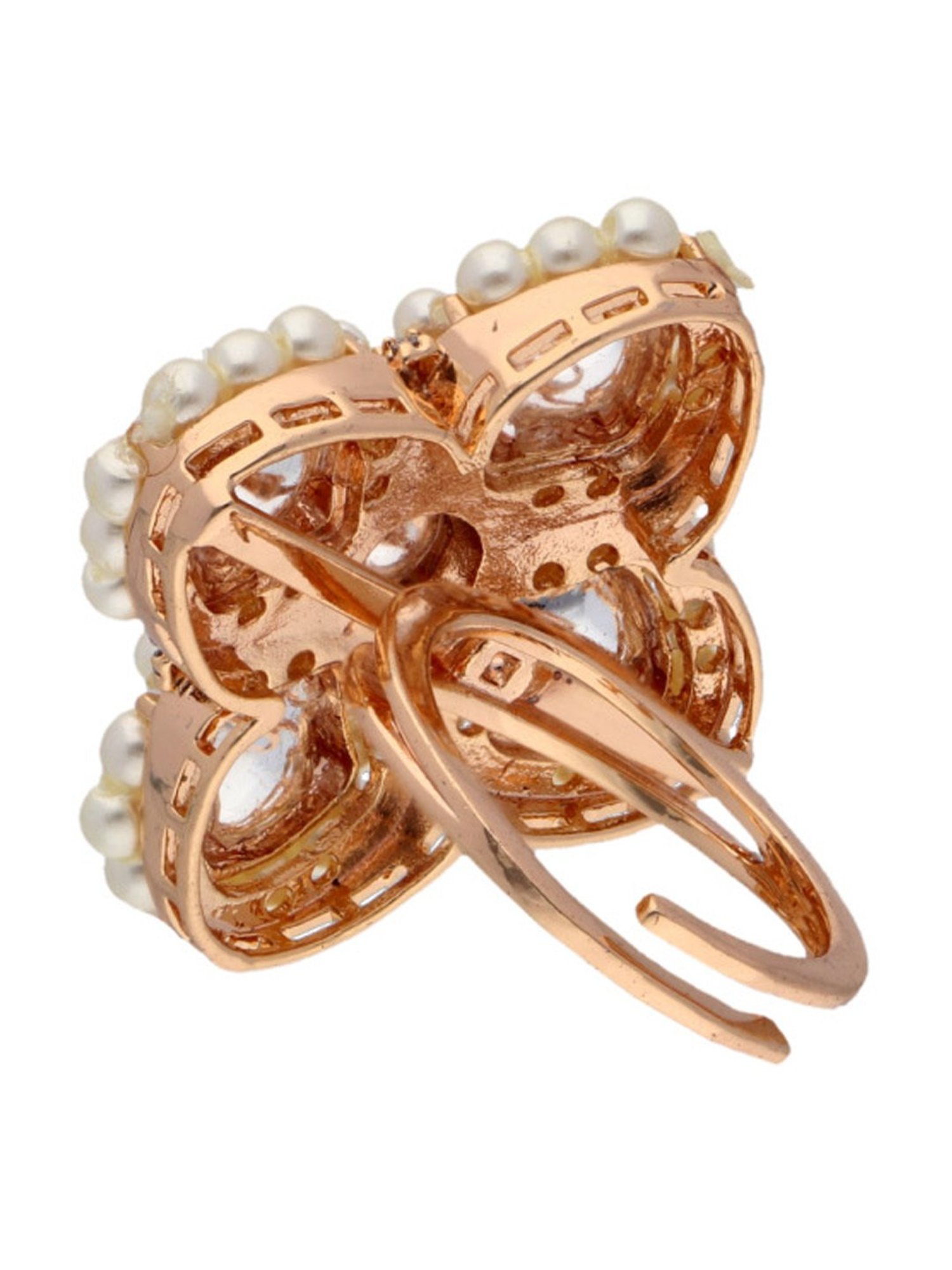 Curio Cottage Bridal Kundan & Pearl Matte Adjustable Ring