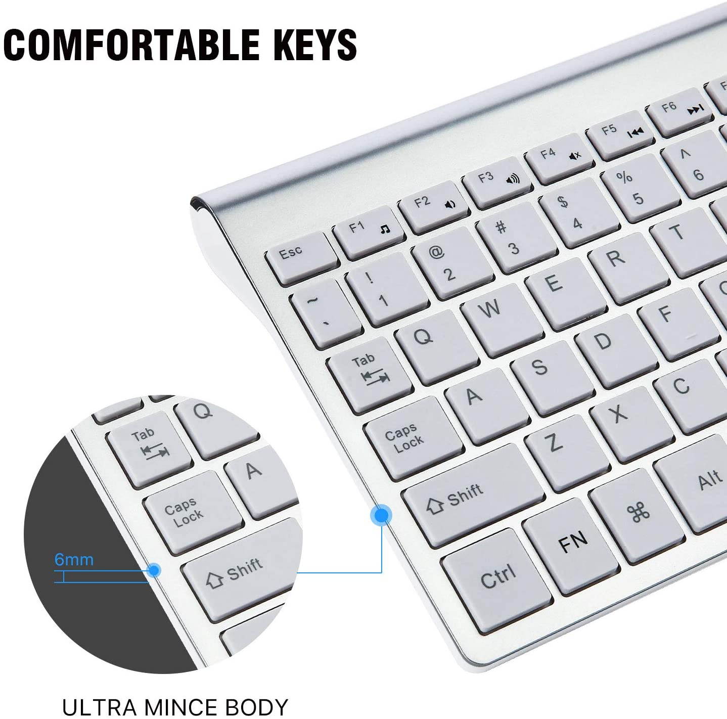 Wireless Keyboard Mouse Combo, Cimetech Compact Full Size Wireless Keyboard and Mouse Set 2.4G Ultra-Thin Sleek Design for Windows, Computer, Desktop, PC, Notebook, Laptop &ndash; Silver