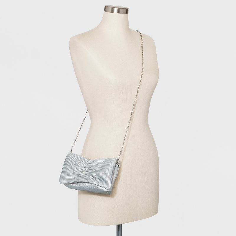 Estee & Lilly Pearl/Stone Flap Clutch - Silver