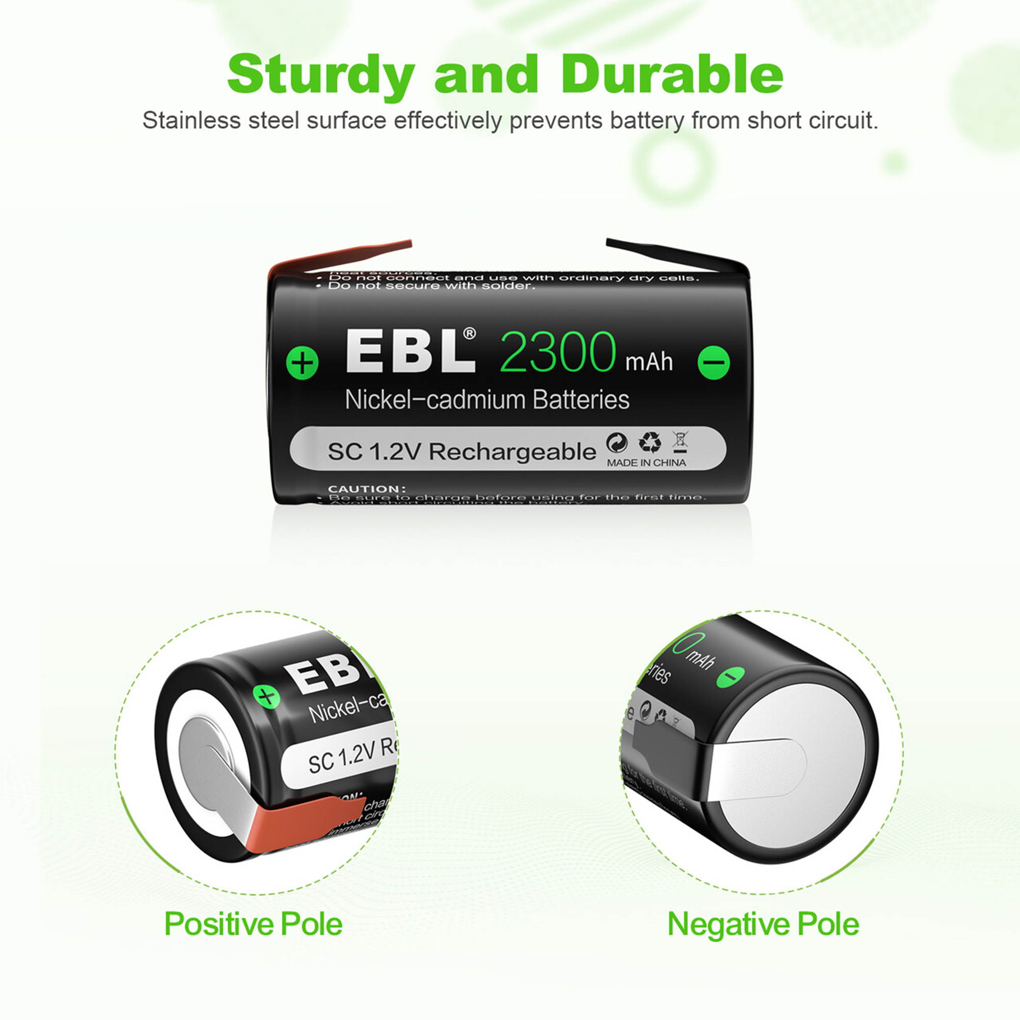 EBL 8 Piece Sub SC Cell 2300mAh Ni-Cd Rechargeable Batteries with tab for Power Tool