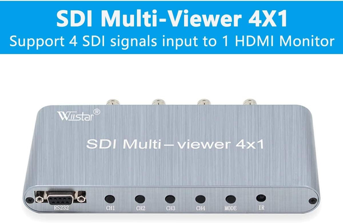 SDI Multi-Viewer 4X1 SDI to HDMI 4 SDI in 1 HDMI Out 1080p@60HZ Support SD/HD/3G-SDI RS232 SDI Quad Switcher for PC Video Conference TV Monitor-Silver