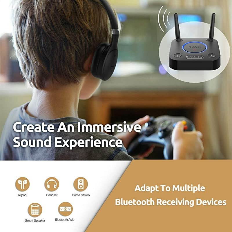 Bluetooth 50 Transmitter for TV to Wireless HeadphoneSpeaker Bluetooth Adapter for TV wVolume Control AUXRCAOpticalCoaxial Audio Input Plug n Play AptX Low Latency