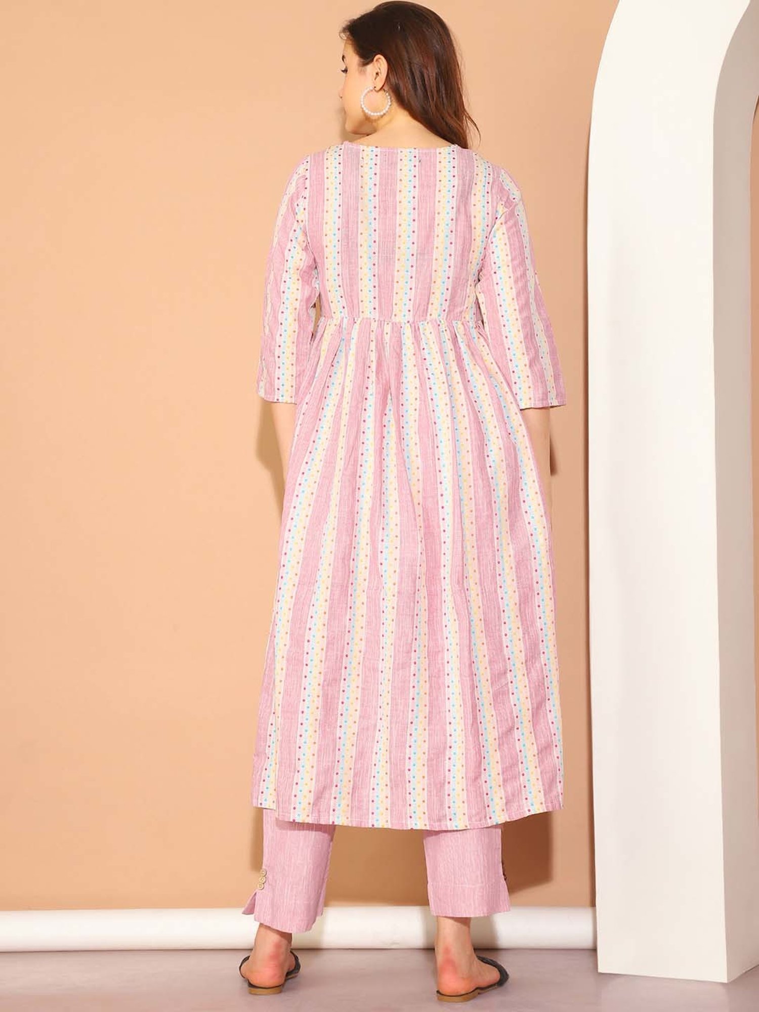 Moms Maternity Pink Striped Maternity Kurta & Pants