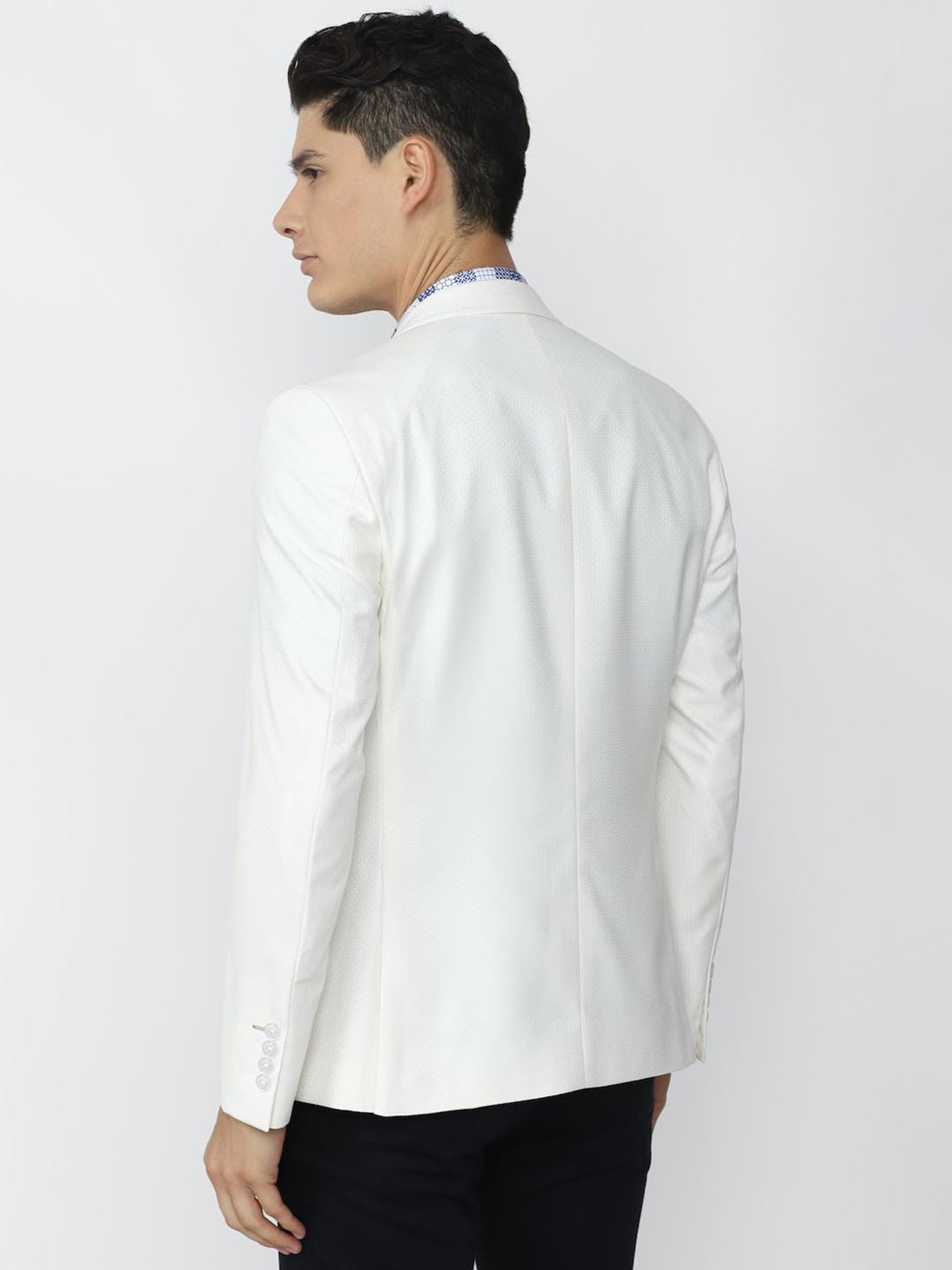 V Dot White Skinny Fit Blazer