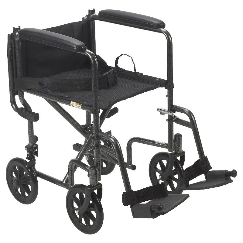 Drive Medical Lightweight Steel Transport Wheelchair, Fixed Full Arms, 17" Seat