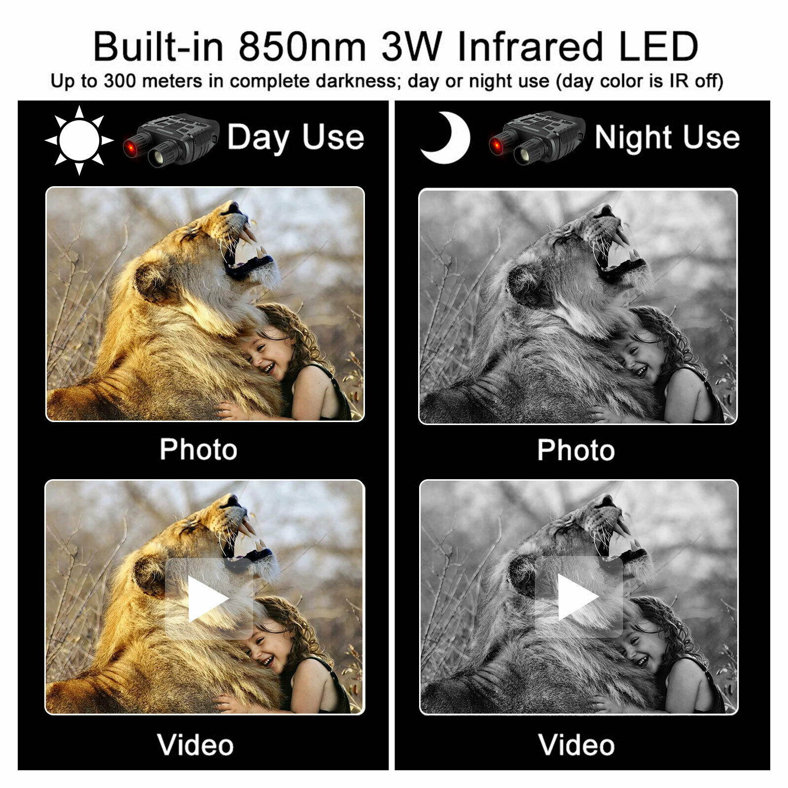 HD 4x Digital Night Vision Infrared Hunting Binocular Scope IR Camera Telescope