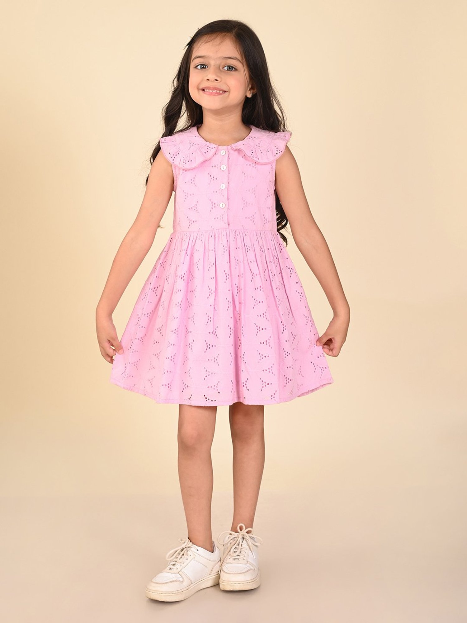 LilPicks Kids Light Purple Self Design Dress
