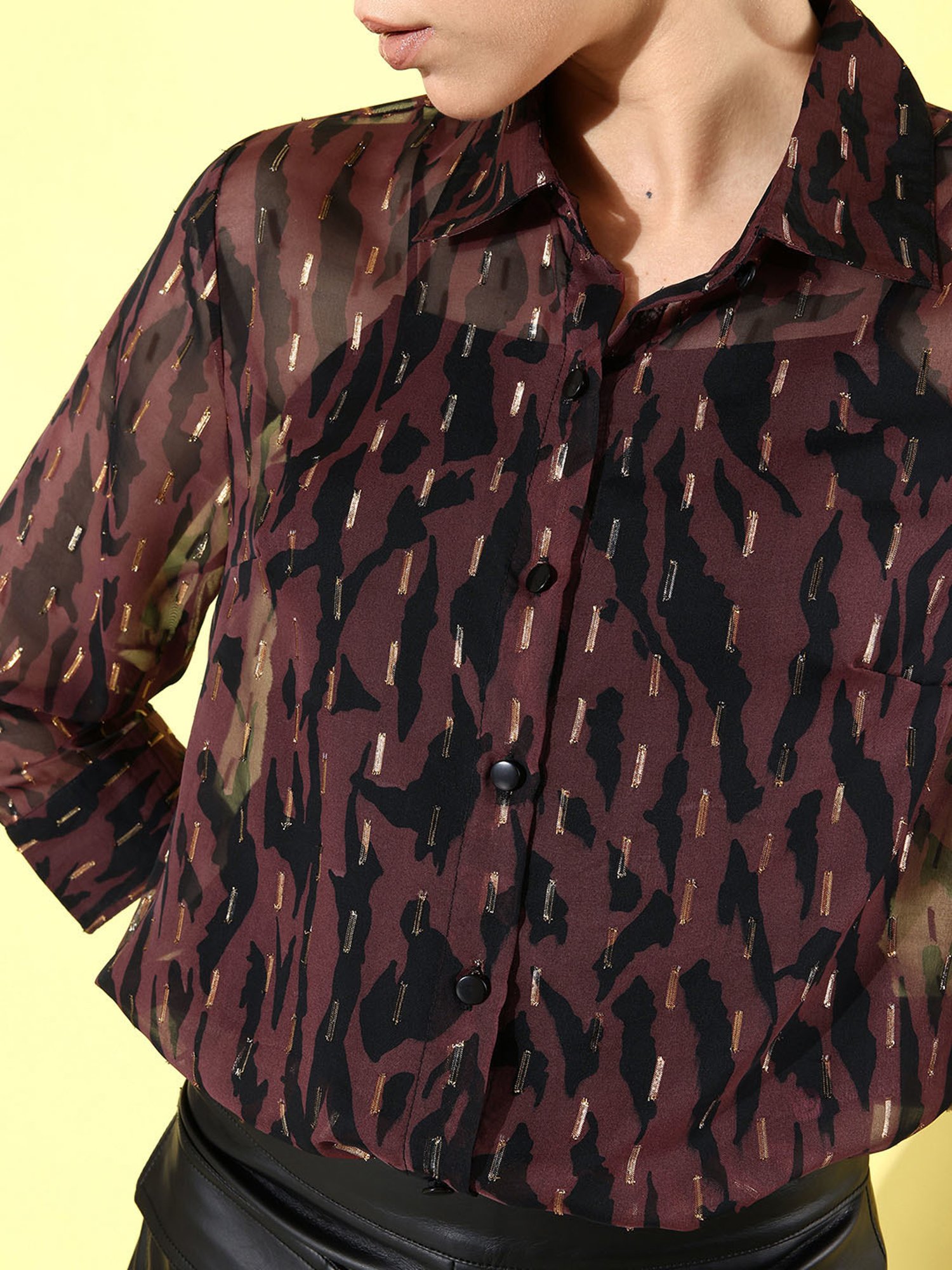 Anvi Be Yourself Brown & Black Printed Long Shirt