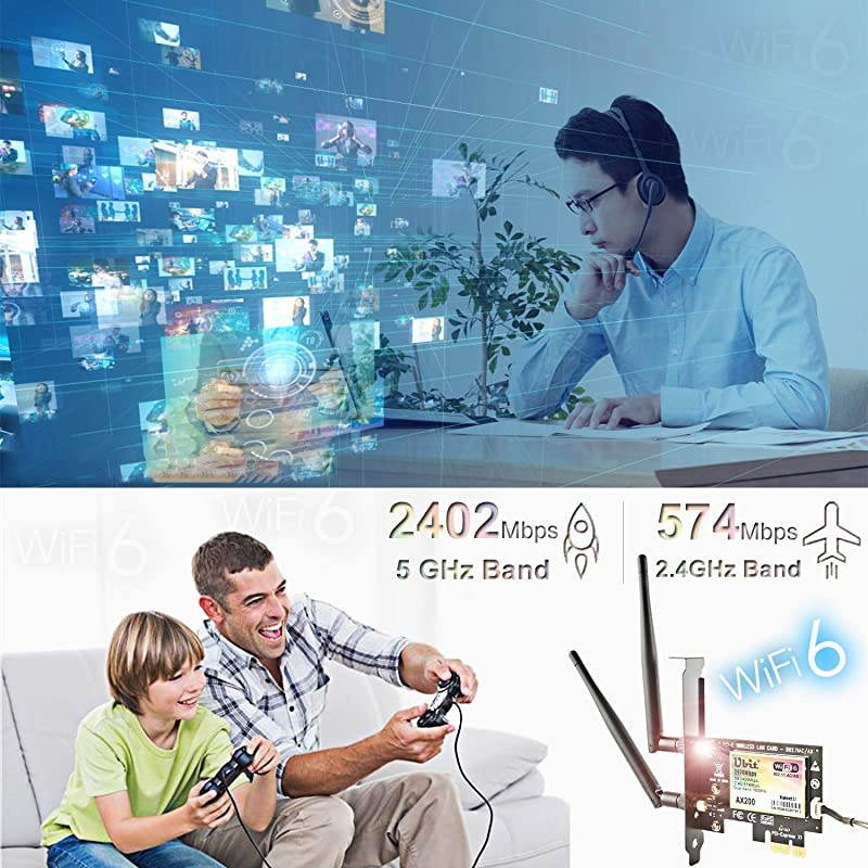 6 Card for PC | Wireless PCIe Card | Max 3000Mbps with Bluetooth 5.1 | Intel AX200 Chip,MU-MIMO,OFDMA,Ultra-Low Latency | 802.11AX Dual-Band PCI-E Card (for Windows 10, 64-bit Only)