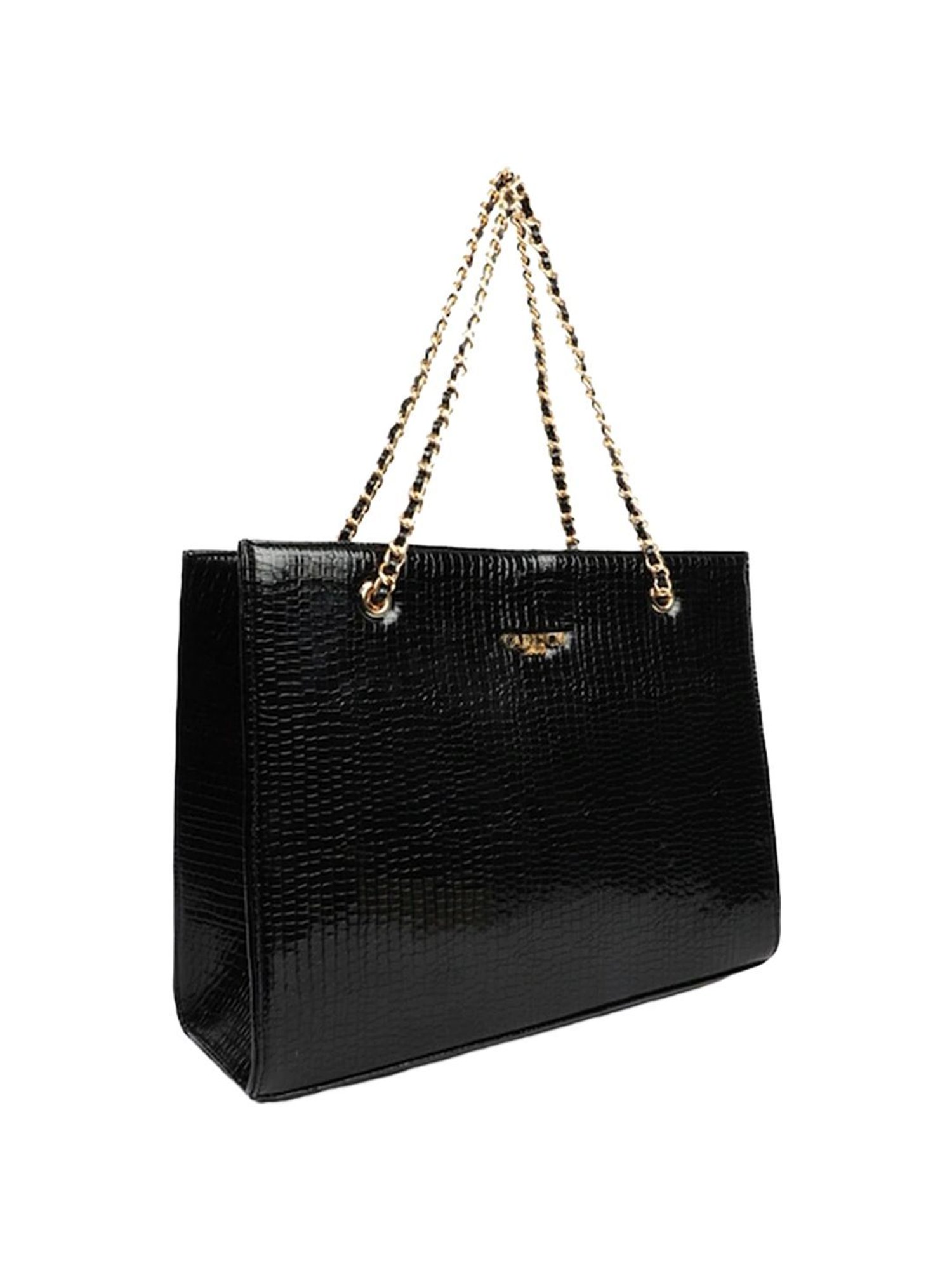 Carlton London Black Textured Medium Tote Handbag
