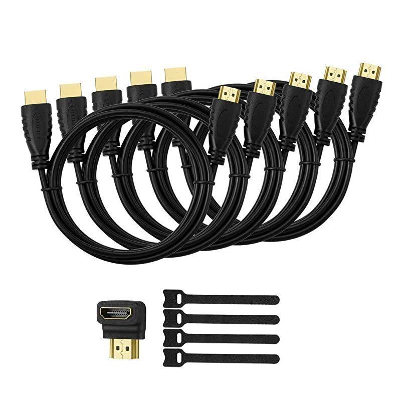 Pack High-Speed HDMI Cables-6ft with 90 Degree Adapter, Gold Plated Connectors, Cord Ties for TV PC Playstaion Support Ethernet, 3D, 1080P, ARC, Save Money & Deliver Dazzling Quality