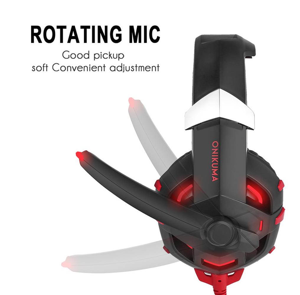 ONIKUMA K2 USB Headset 7.1 Channel Sound Stereo Gaming Headphones Deep Bass Game Headsets with Microphone LED for Computer PC - Black & Red