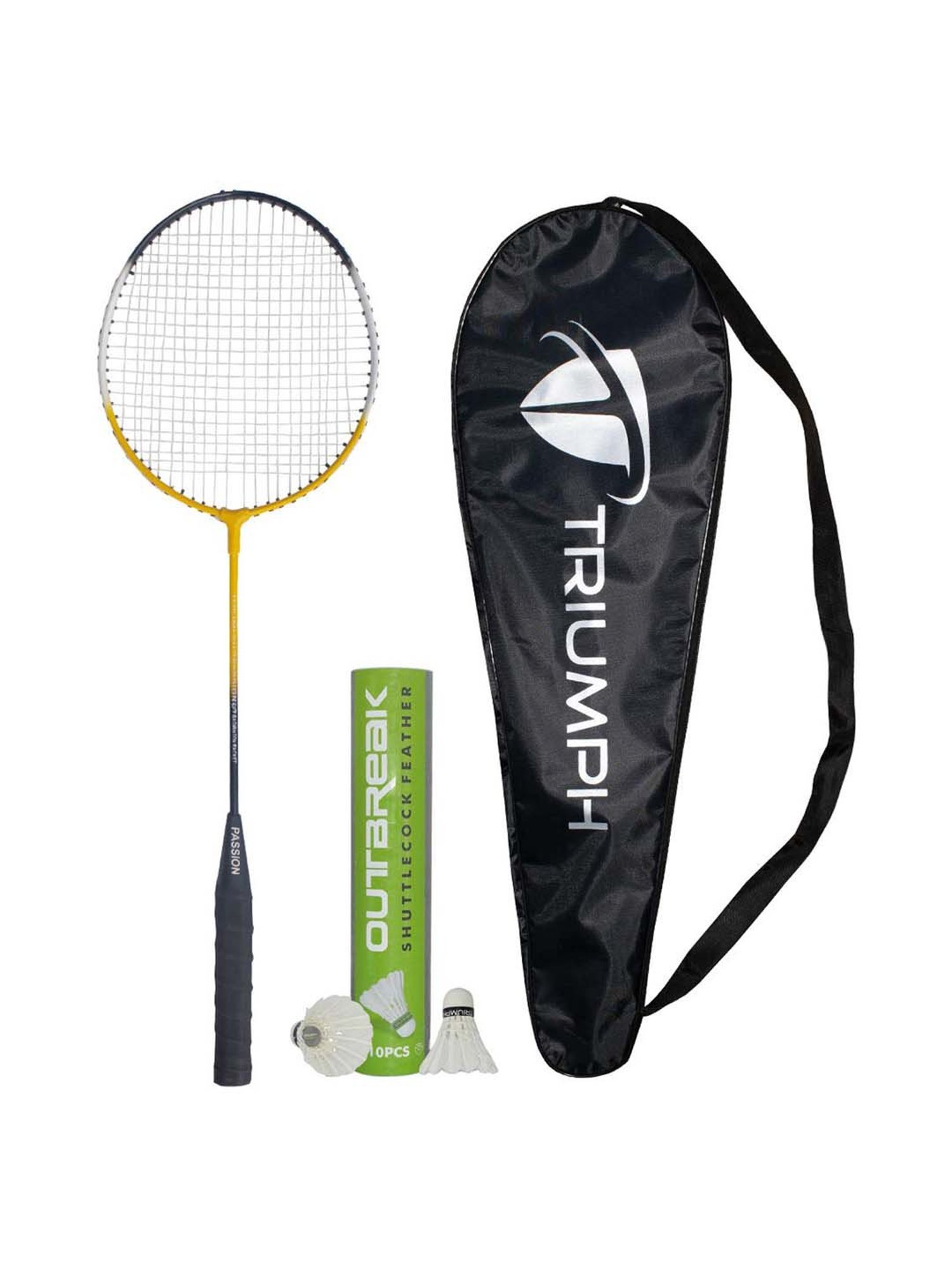 Triumph Multicolored Badminton Racquet with Outbreak Feather Shuttlecock for Men (10Pcs)