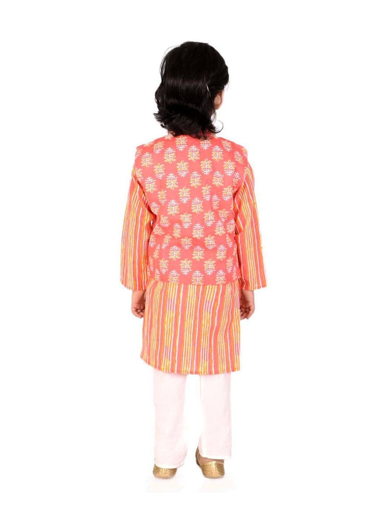 Ahhaaaa Kids Pink & White Cotton Floral Print Kurta Set
