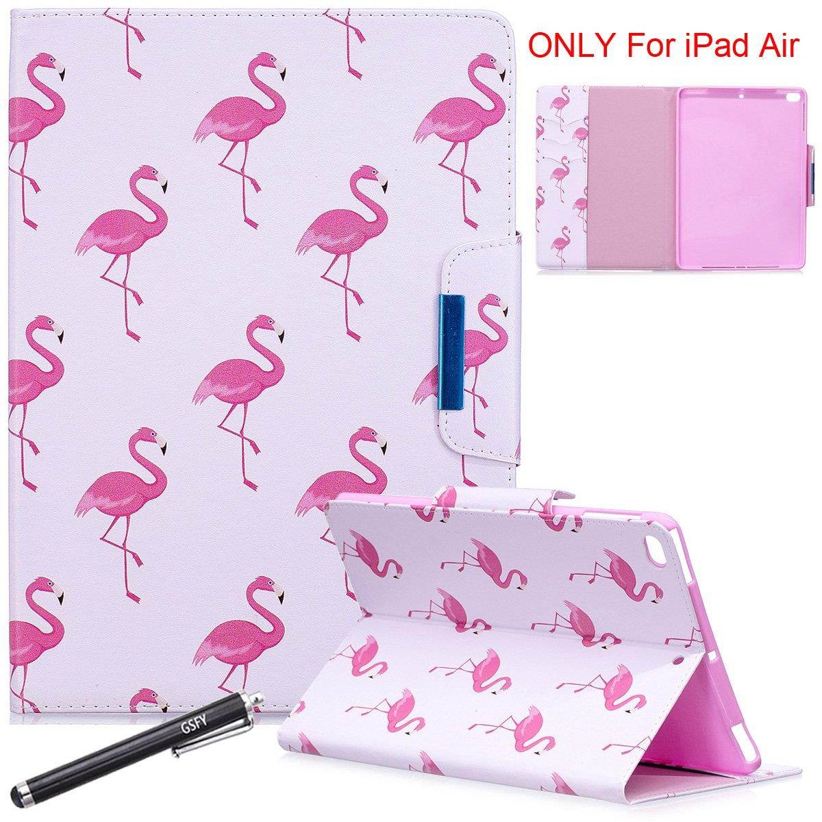 iPad Air case, iPad Air 2 case, Newshine PU Leather Magnetic Closure Flip Stand Case with Credit Card Pocket (Auto Sleep/Wake) for Apple iPad Air & iPad Air 2 - Red Flamingo