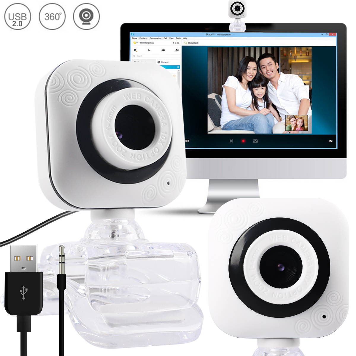 USB 2.0/3.0 HD Webcam Rotatable Laptop Desktop Camera Video Recording Microphone