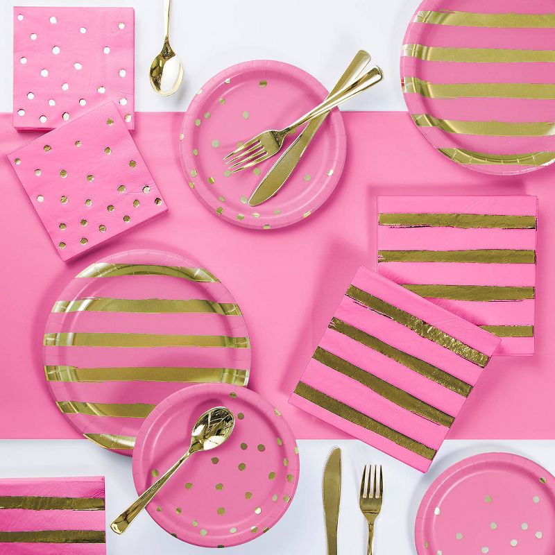 48ct Foil Striped Disposable Napkins Pink