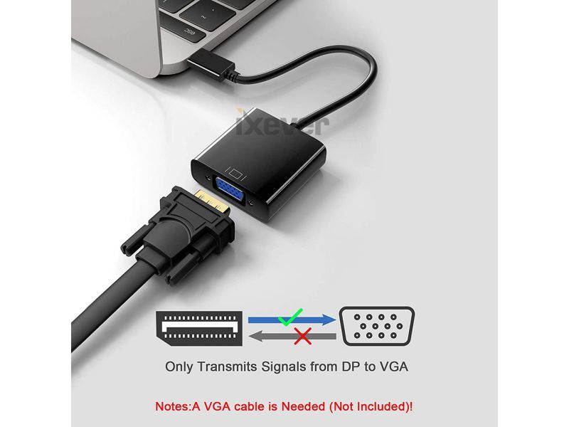 DisplayPort to VGA Adapter Cable Converter 1080p,iXever Display Port to VGA Adaptor Male to Female, Gold Plated, Compatible with Computer, Desktop, Laptop, PC, Monitor, Projector, HDTV - Black