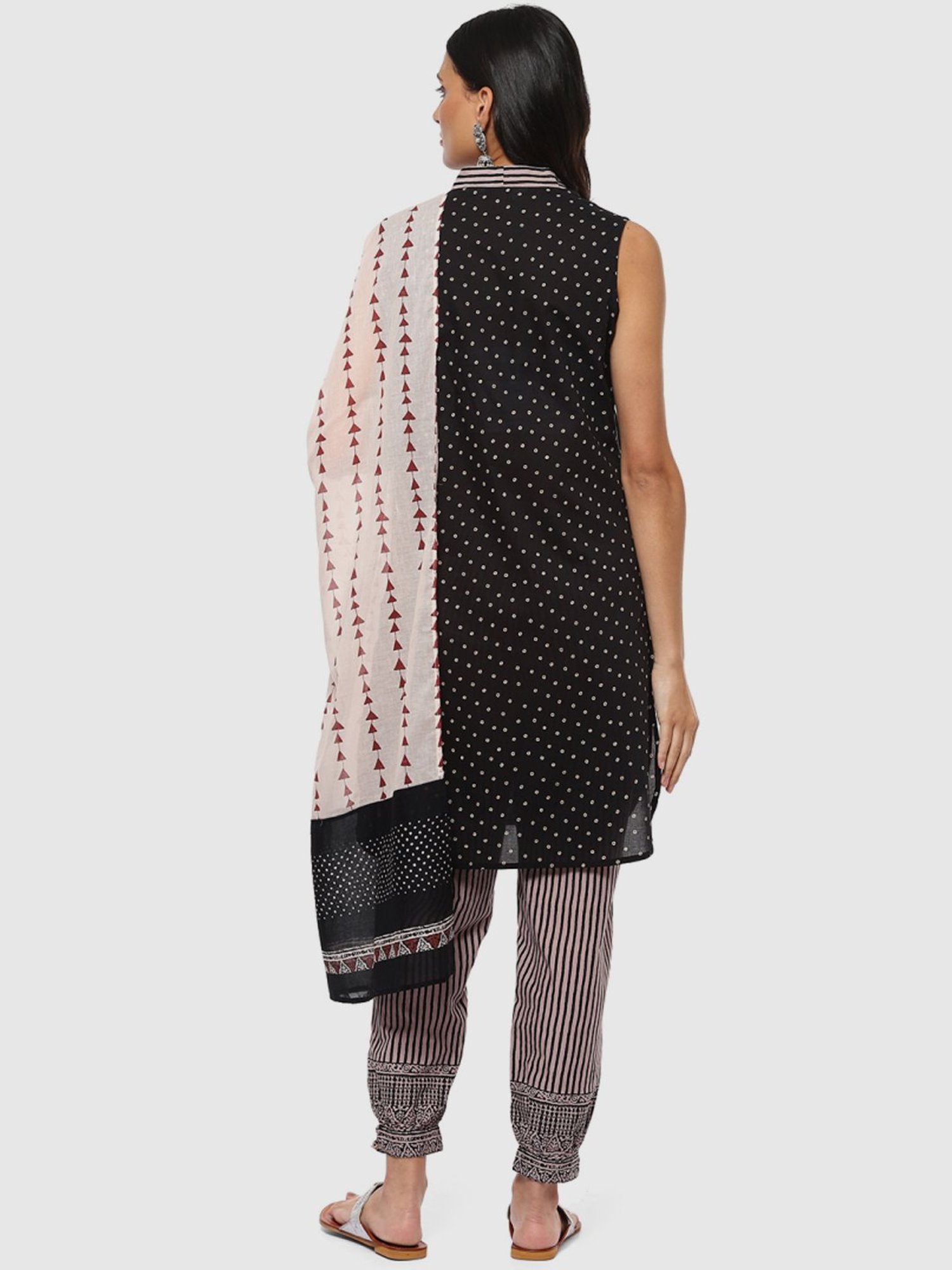 Biba Black & White Cotton Printed Kurta Salwar Set With Dupatta