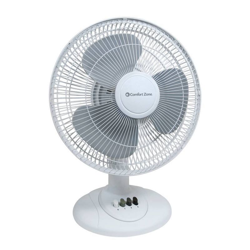 Comfort Zone 12" Oscillating Table Fan White