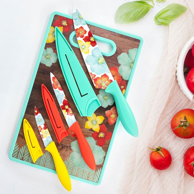 Gibson Home Jordana 7 Piece Cutlery Knife and Cutting Board Set in Multi-Color Floral