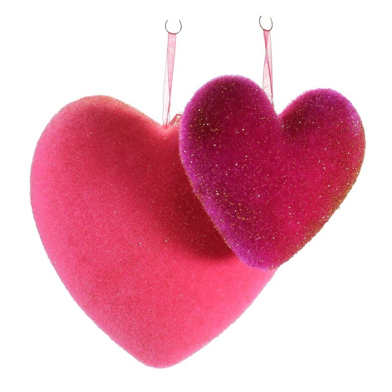 Valentine's Day 9.25" Flocked Hanging Hearts Set / 2 Decor Love Decorate Decoration One Hundred 80 Degree  -  Decorative Figurines