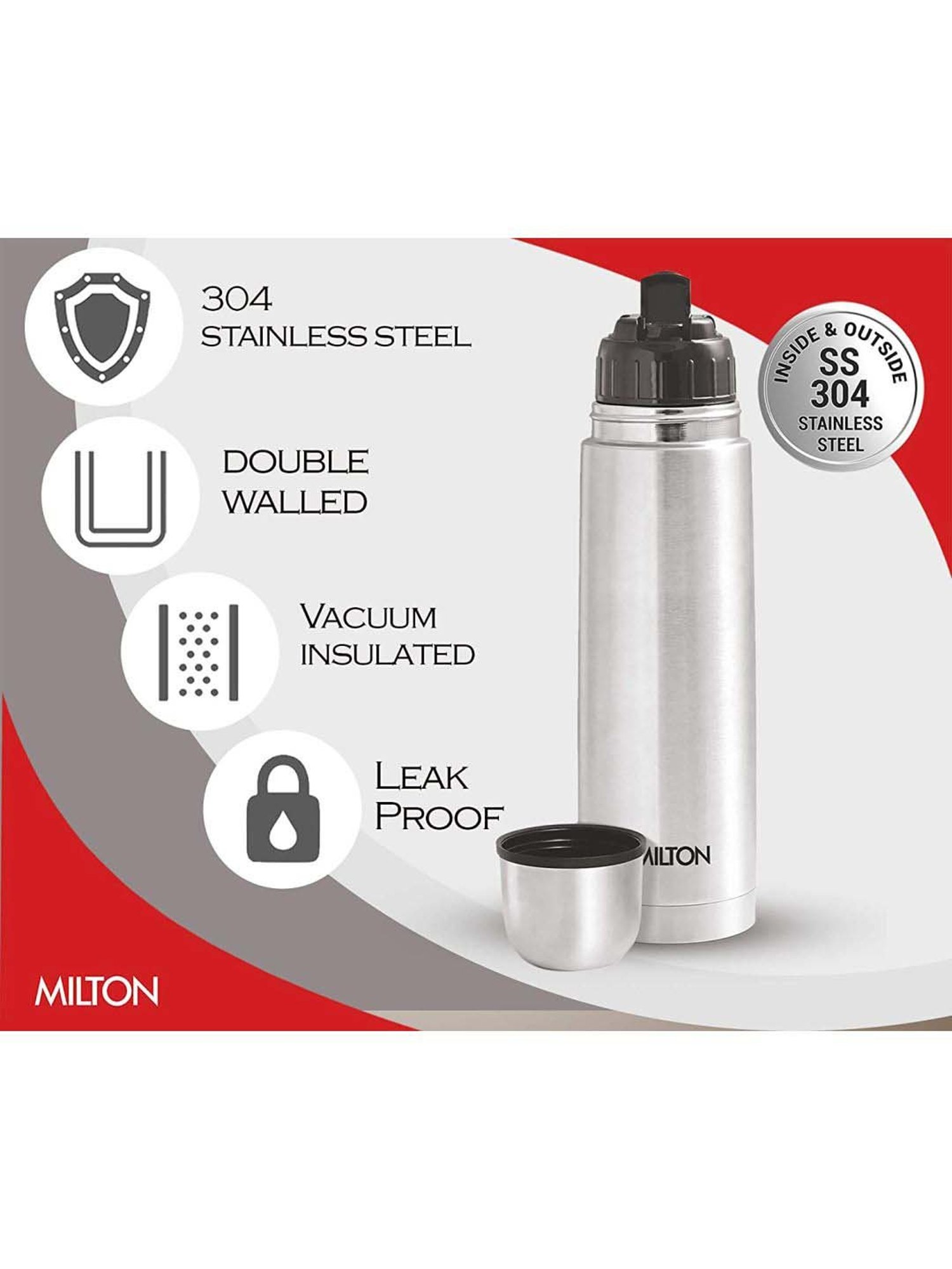 Milton Silver Stainless Steel Thermal Flask (350 ml) - Set of 1