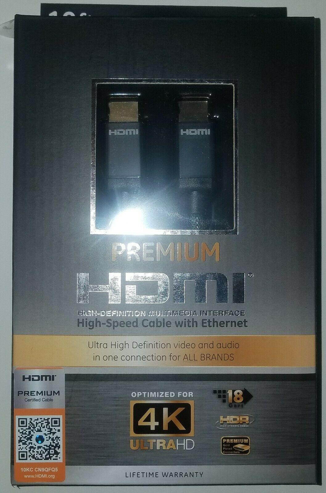 GE 40085 10-Ft Premium HDMI Cable Optimized for 4K