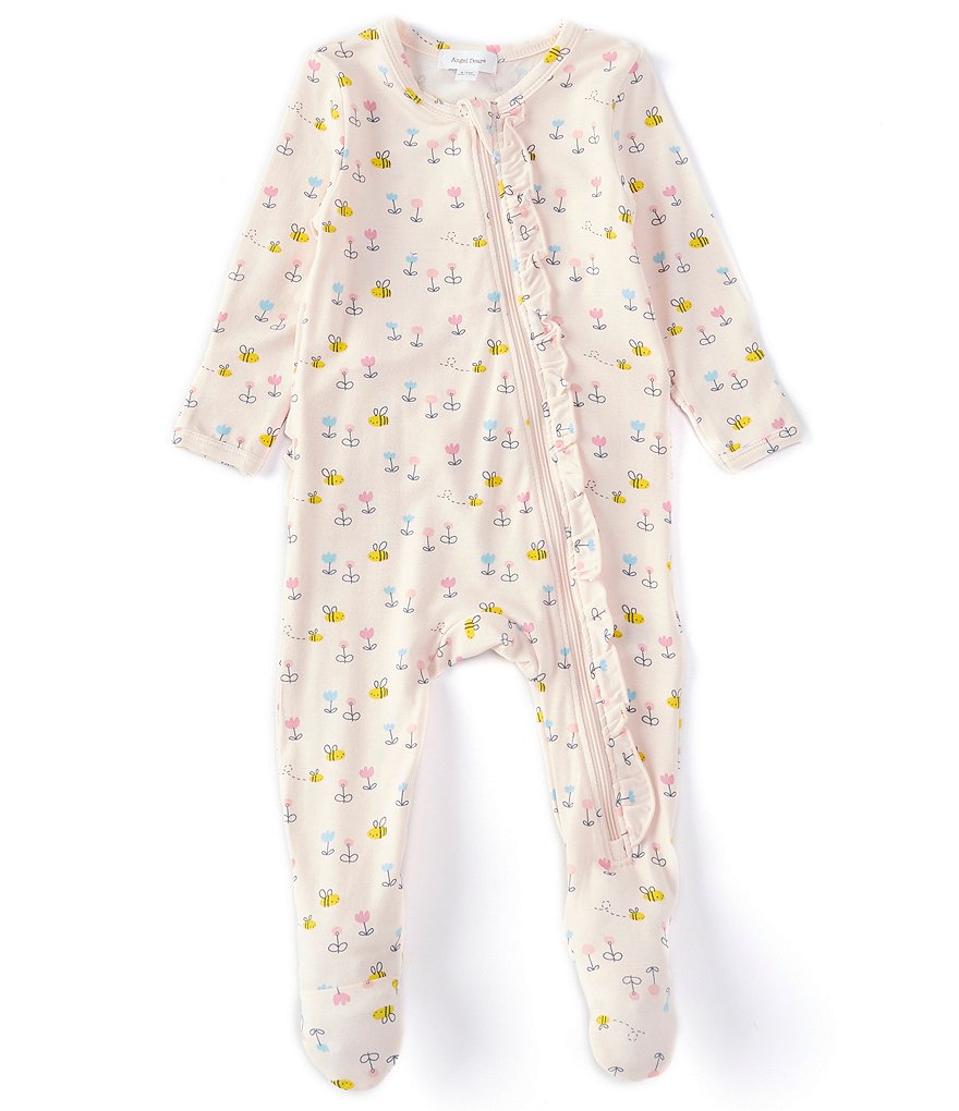 Angel Dear Baby Girls Newborn-9 Months Long-Sleeve Little Bee Footed Coverall