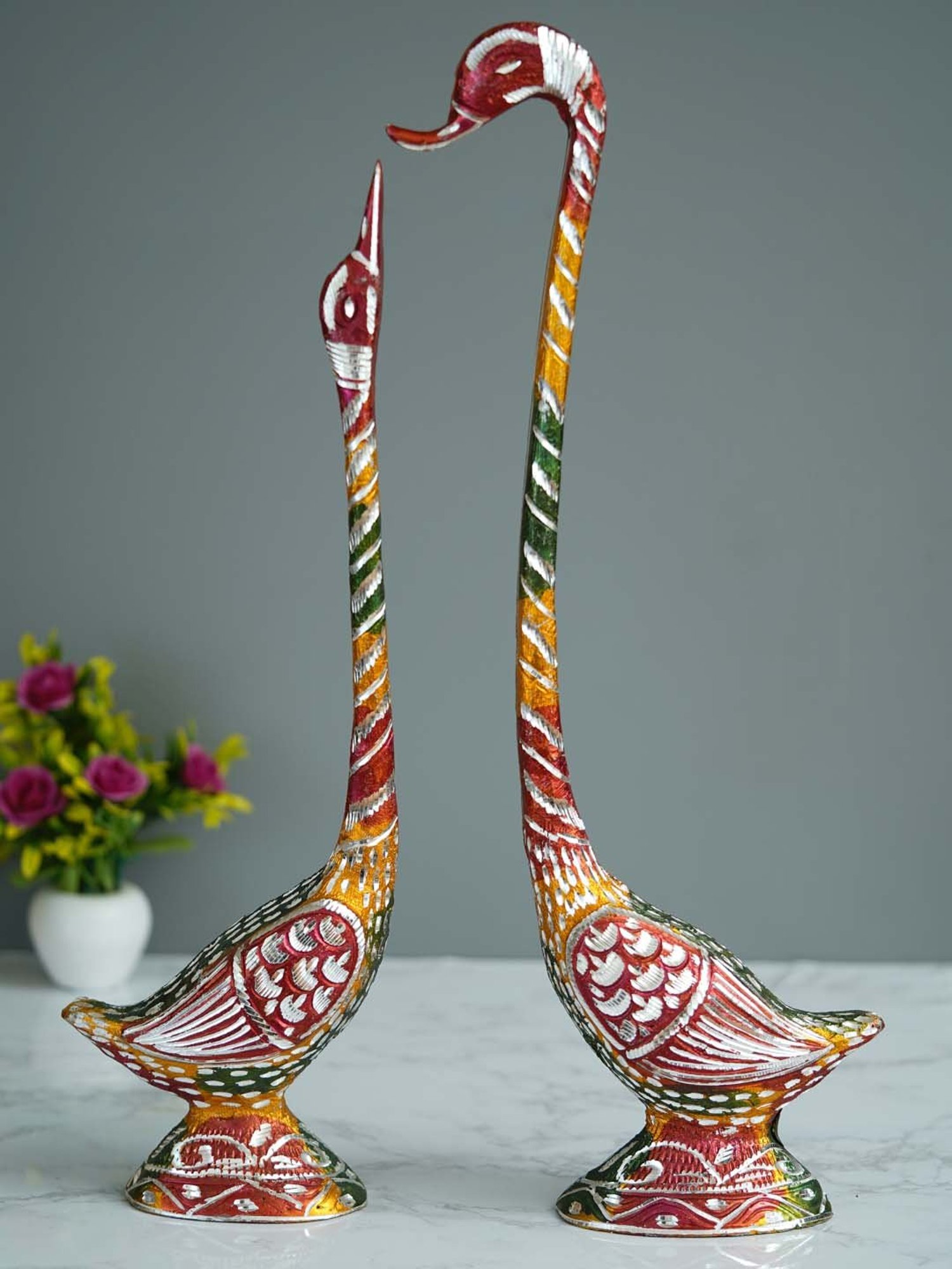 eCraftIndia 22 Inch Colorful Kissing Swan Couple Handcrafted Decorative Figurine