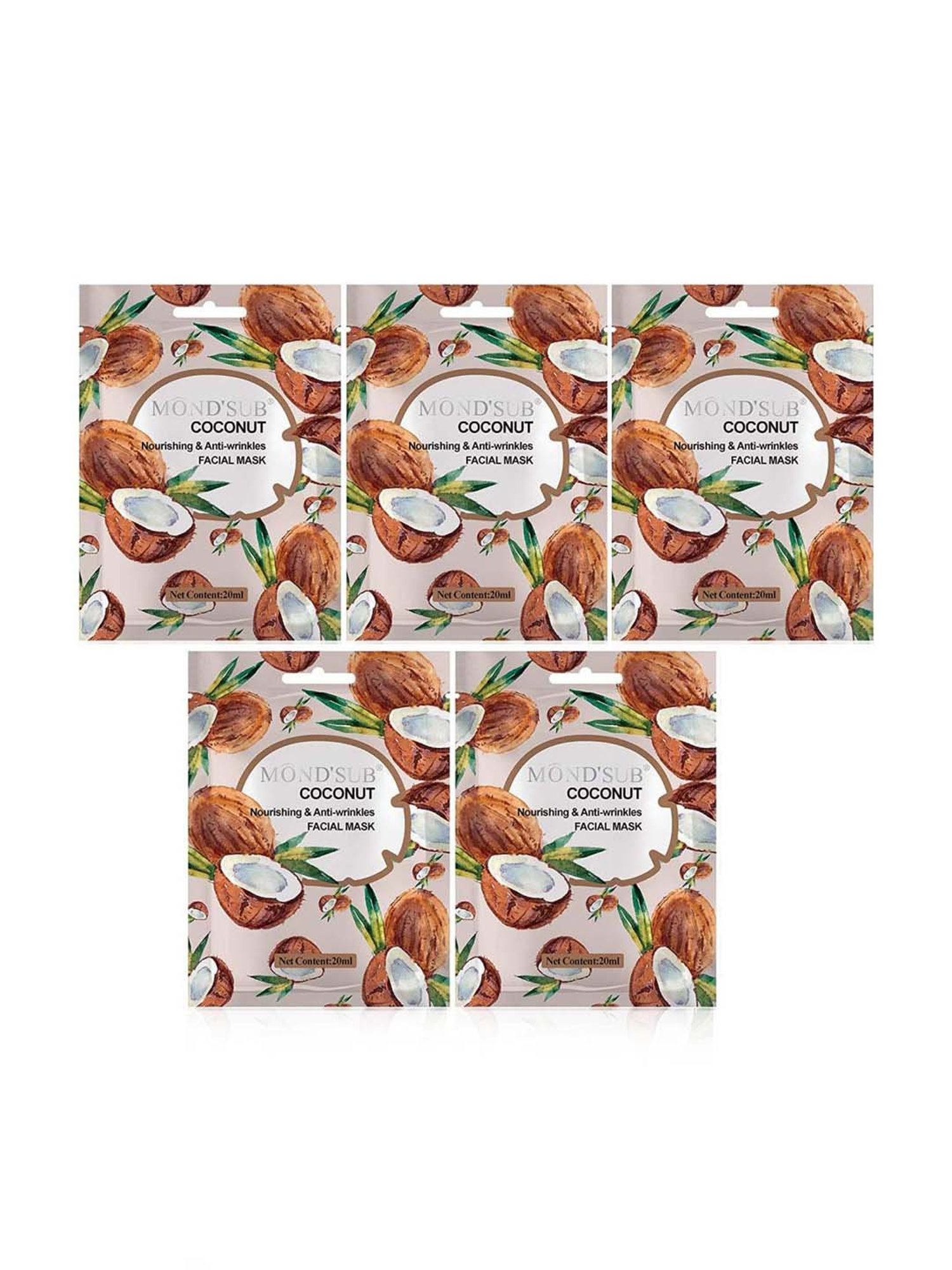 MONDSUB Coconut Anti Wrinkles Facial Sheet Masks (Pack of 5) - 20 ml Each