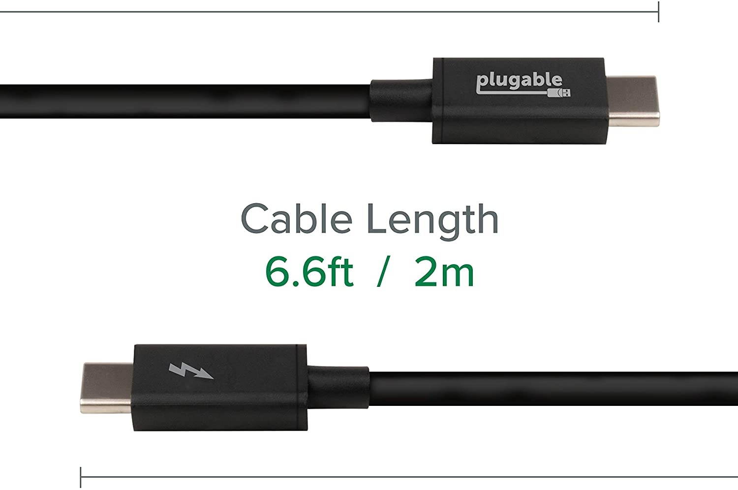 Plugable Thunderbolt 3 Cable 20Gbps Supports 100W (20V 5A) Charging 6.6ft / 2m USB C Compatible [Thunderbolt 3 Certified]