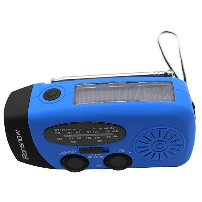 Upgraded Version  IS088+ 1000mAh Solar Hand Crank Radio AMFMNOAAWB Weather Emergency Radio Dynamo LED Flashlight Power Bank for iPhoneAndroid Smart Phone Blue