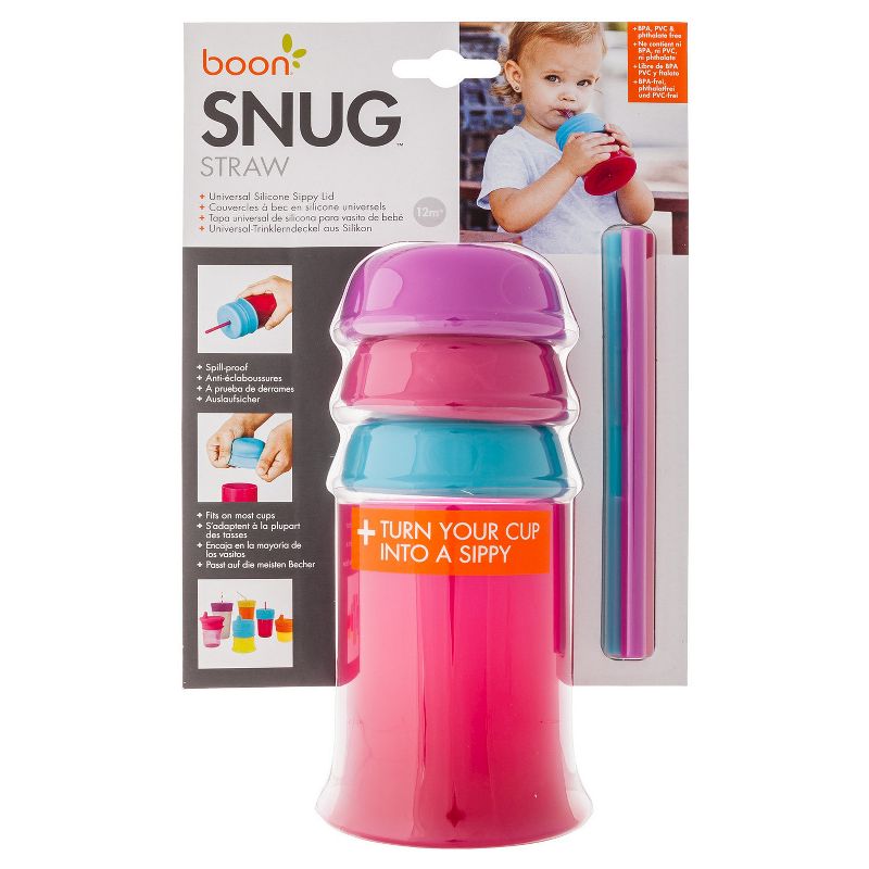 Boon Snug Straw Universal Silicone Straw Lids and Cup, Pink - 8oz
