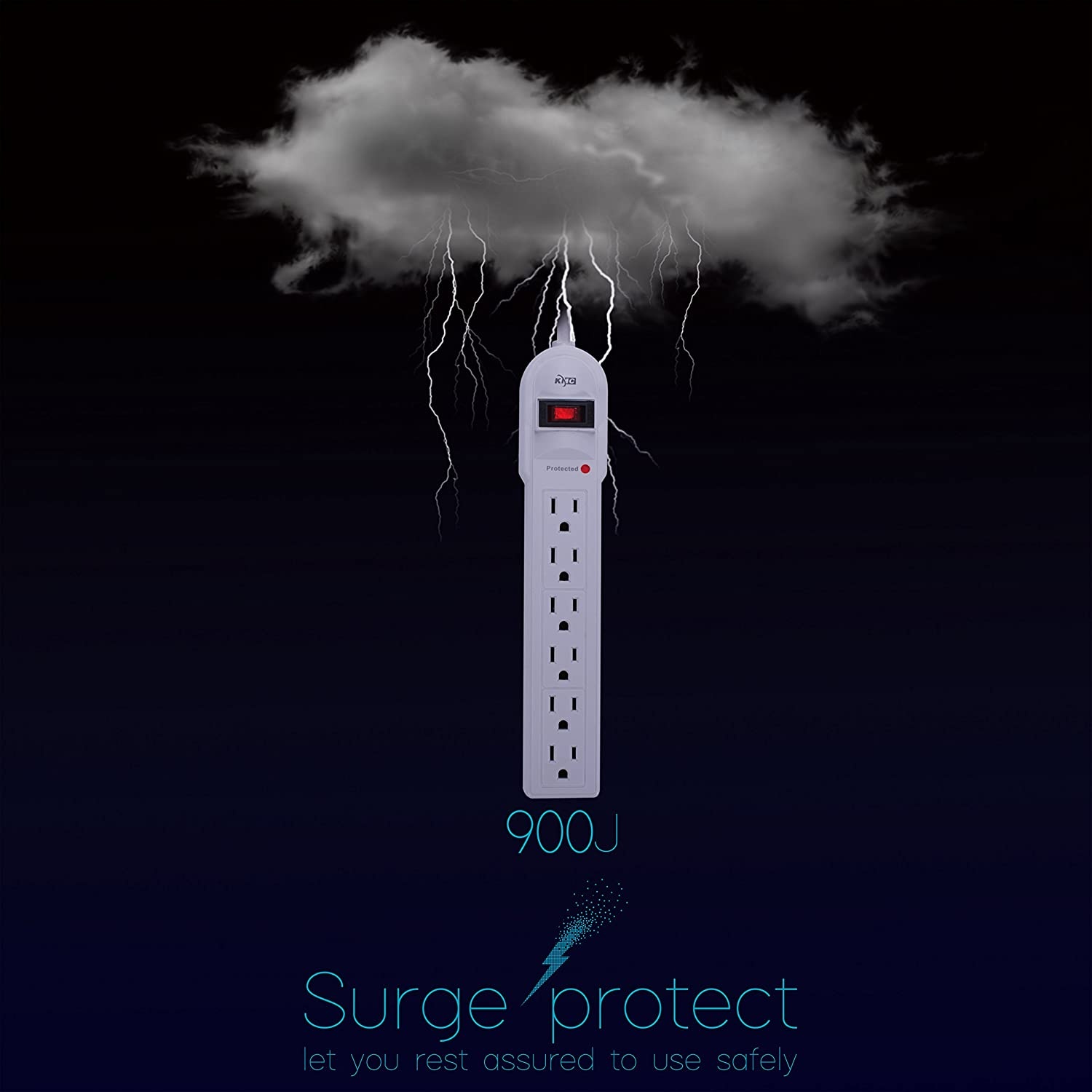 KMC 6-Outlet Surge Protector Power Strip 2-Pack, Overload Protection, 4-Foot Cord, 900 Joule - White