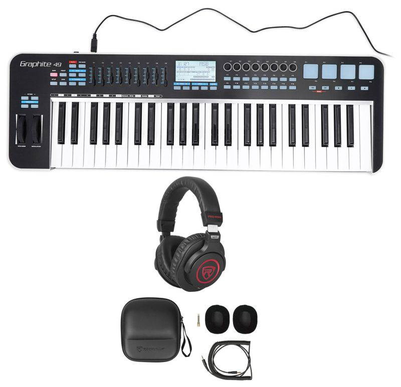 Samson Graphite 49 Key USB MIDI DJ Keyboard Controller w/Fader/Pads+Headphones